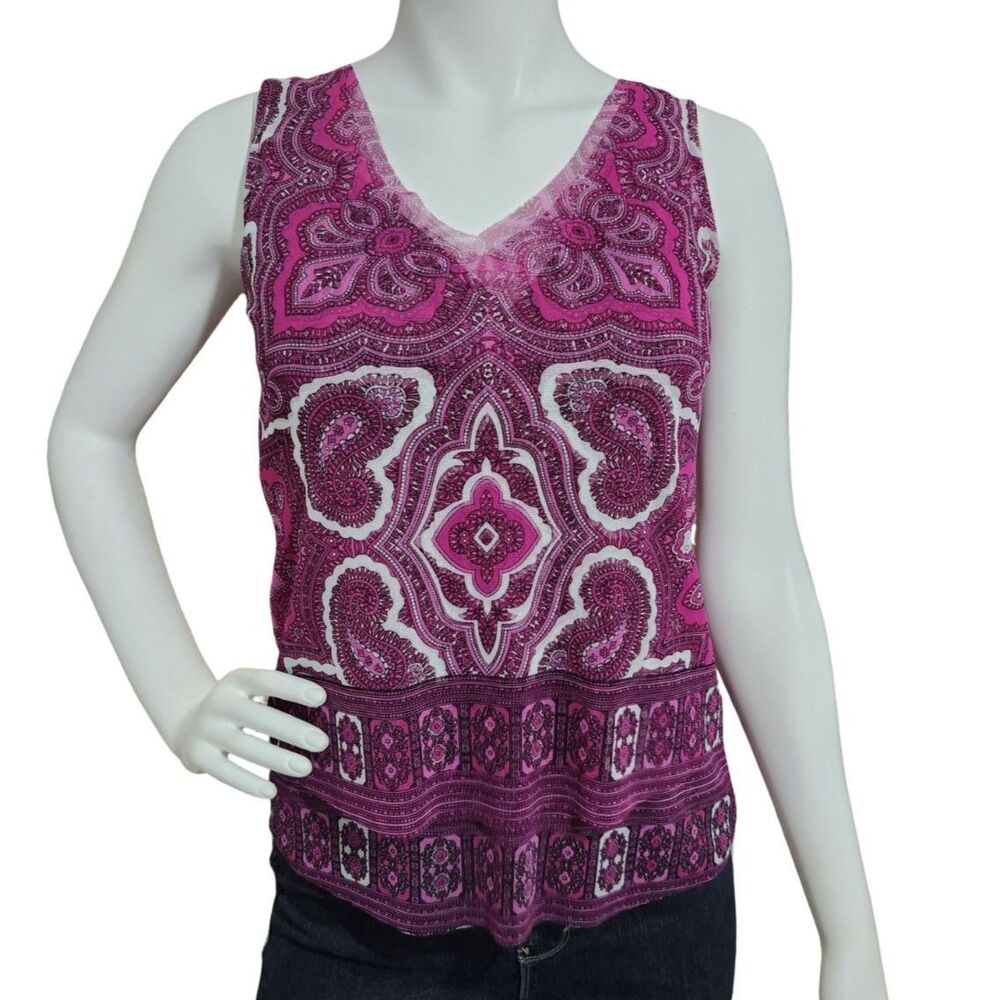 INC International Concepts Pink Paisley Mesh Tank Top S